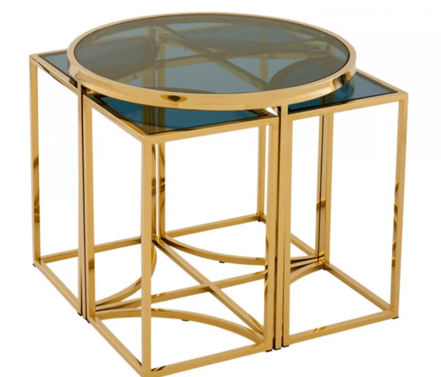 Casa Padrino Luxus Art Deco Designer Beistelltisch 5er Set Gold / Rauchglas 60 x H. 55 cm