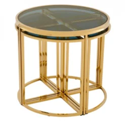 Casa Padrino Luxus Art Deco Designer Beistelltisch 5er Set Gold / Rauchglas 60 x H. 55 cm