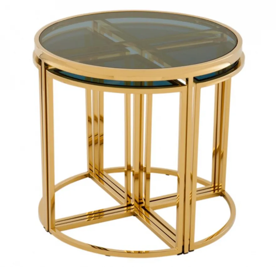 Casa Padrino Luxus Art Deco Designer Beistelltisch 5er Set Gold / Rauchglas 60 x H. 55 cm