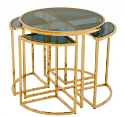 Casa Padrino Luxus Art Deco Designer Beistelltisch 5er Set Gold / Rauchglas 60 x H. 55 cm