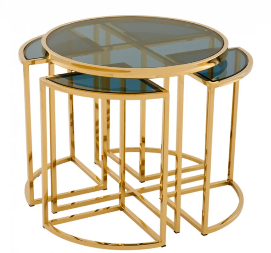 Casa Padrino Luxus Art Deco Designer Beistelltisch 5er Set Gold / Rauchglas 60 x H. 55 cm
