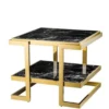 Casa Padrino Luxus Art Deco Designer Beistelltisch Gold mit schwarzem Kunstmarmor 65 x 65 x H. 55,5 cm