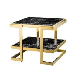 Casa Padrino Luxus Art Deco Designer Beistelltisch Gold mit schwarzem Kunstmarmor 65 x 65 x H. 55,5 cm
