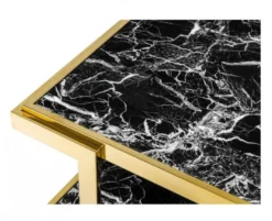 Casa Padrino Luxus Art Deco Designer Beistelltisch Gold mit schwarzem Kunstmarmor 65 x 65 x H. 55,5 cm