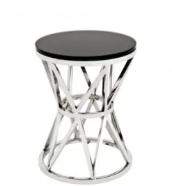 Casa Padrino Luxus Art Deco Designer Beistelltisch, polierter rostfreier Stahl und schwarzes Glas, 29 x H. 39 cm