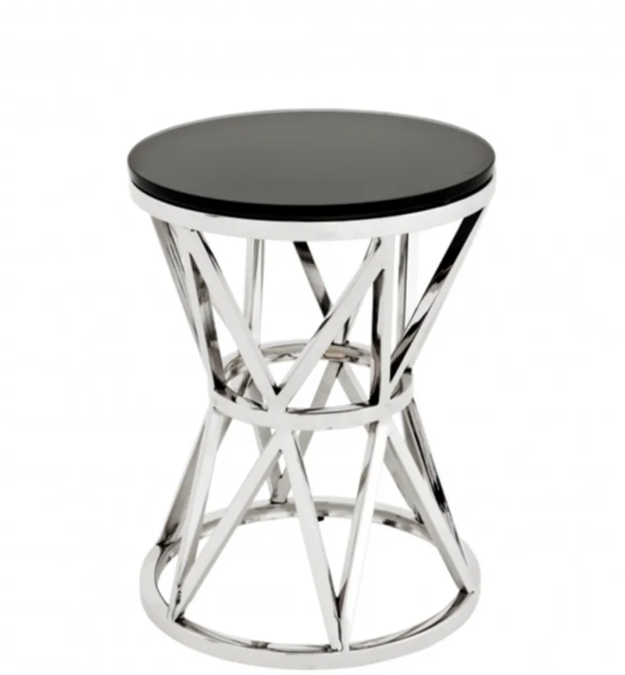 Casa Padrino Luxus Art Deco Designer Beistelltisch, polierter rostfreier Stahl und schwarzes Glas, 29 x H. 39 cm