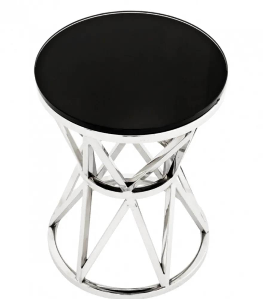 Casa Padrino Luxus Art Deco Designer Beistelltisch, polierter rostfreier Stahl und schwarzes Glas, 29 x H. 39 cm