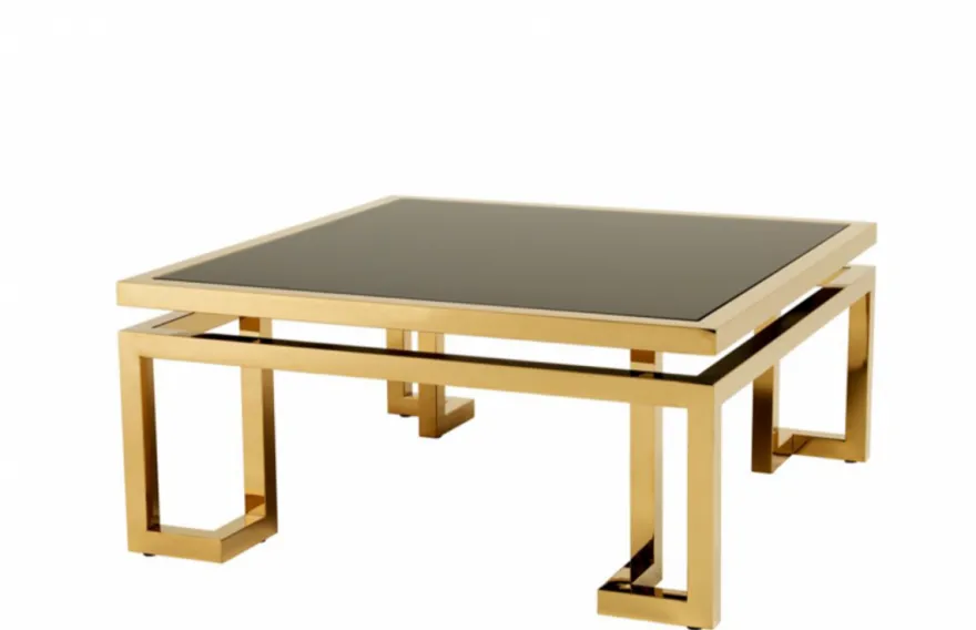 Casa Padrino Luxus Art Deco Designer Couchtisch in Gold und schwarzem Glas - 100 x 100 x H. 45 cm