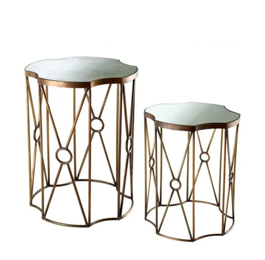 Casa Padrino Luxus Art Deco Designer Beistelltisch 2er Set in Antik Messing - 55 x H. 72 cm / 44,5 x H. 56,5 cm