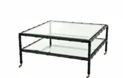 Casa Padrino Luxus Art Deco Designer Couchtisch aus Teakholz in Piano Schwarz, 89 x 89 x H. 43 cm