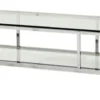 Casa Padrino Luxus Art Deco Designer Couchtisch aus Edelstahl poliert und Glas, 190 x 45 x 40 cm, Silber