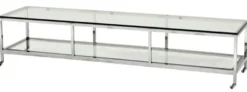 Casa Padrino Luxus Art Deco Designer Couchtisch aus Edelstahl poliert und Glas, 190 x 45 x 40 cm, Silber
