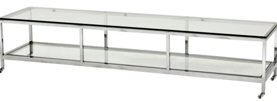 Casa Padrino Luxus Art Deco Designer Couchtisch aus Edelstahl poliert und Glas, 190 x 45 x 40 cm, Silber
