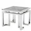 Casa Padrino Luxus Art Deco Designer Beistelltisch, polierter Edelstahl und Rauchglas, 65 x 65 x H. 55 cm