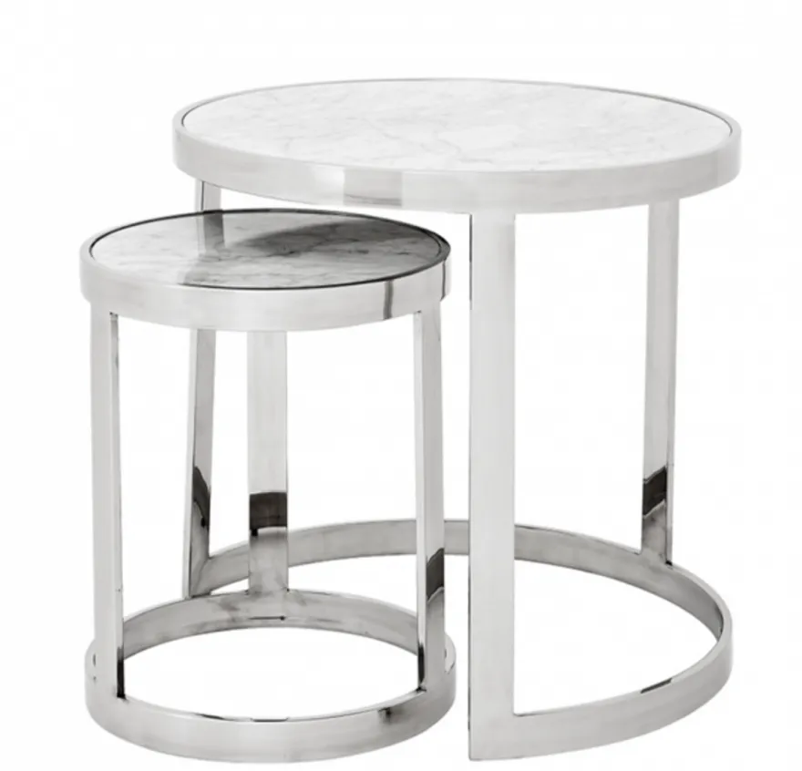 Casa Padrino Luxus Art Deco Designer Beistelltisch 2er Set - Edler Beistelltisch aus Edelstahl und Marmor - 56 x H. 56 cm / 35 x H. 45,5 cm