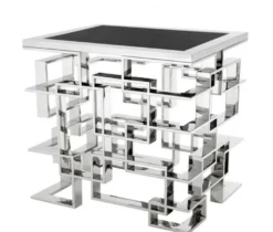 Casa Padrino Luxus Art Deco Designer Beistelltisch, polierter rostfreier Stahl und schwarze Granitplatte, 50 x 65 x H. 60 cm