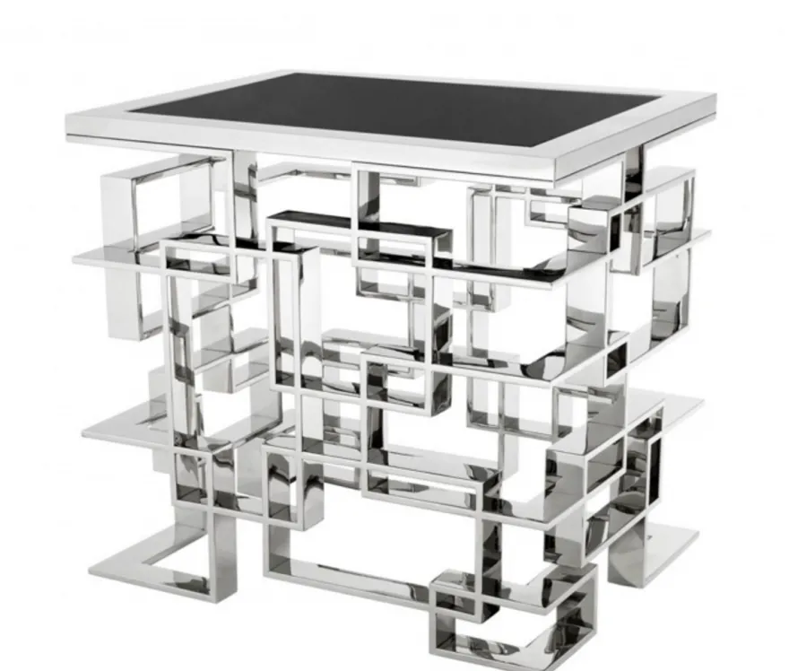 Casa Padrino Luxus Art Deco Designer Beistelltisch, polierter rostfreier Stahl und schwarze Granitplatte, 50 x 65 x H. 60 cm