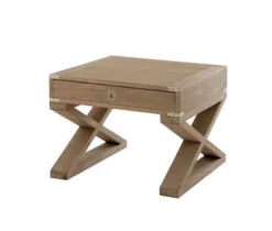 Casa Padrino Luxus Art Deco Designer Beistelltisch aus Eichenholz in Rustikaler Eiche und Messing 65 x 65 x H. 52 cm