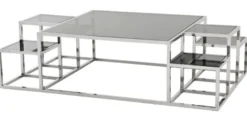 Casa Padrino Luxus Art Deco Designer Couchtisch Edelstahl poliert mit Rauchglas 150 x 90 cm - Silber