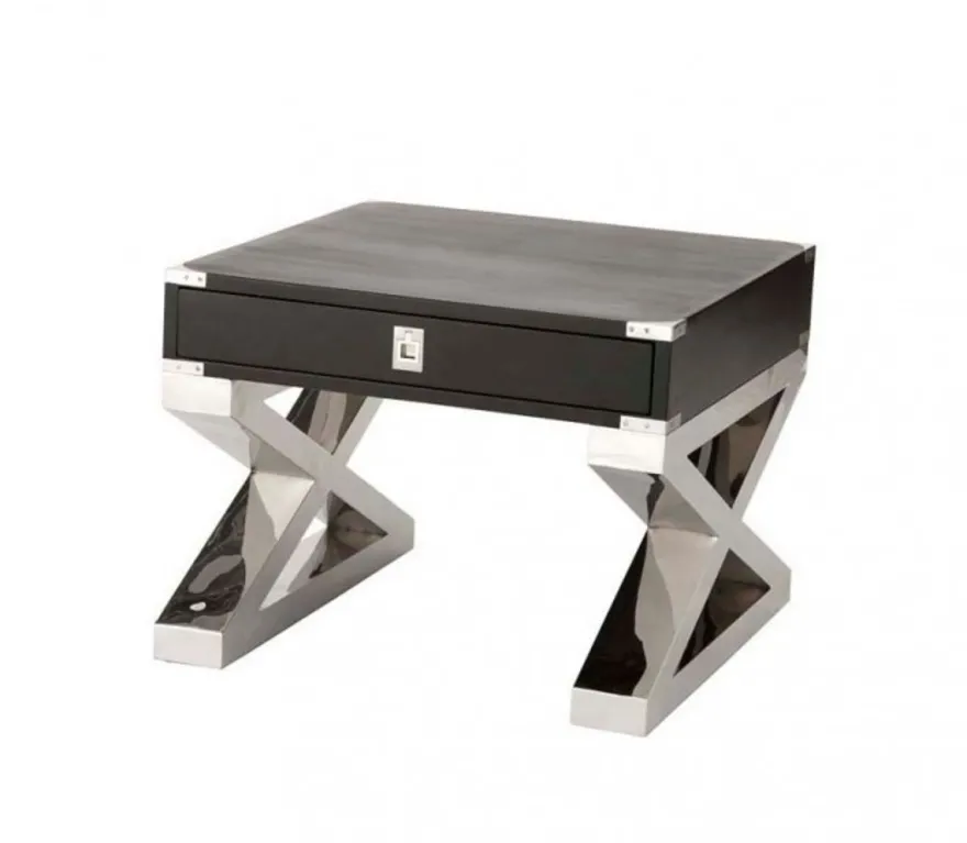 Casa Padrino Luxus Art Deco Designer Beistelltisch - Polierter Stahl und Birkenholz - 65 x 65 x H. 52 cm