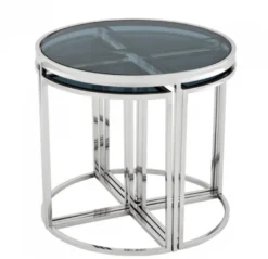 Casa Padrino Luxus Art Deco Designer Beistelltisch 5er Set aus rostfreiem Stahl und Rauchglas 60 x H. 55 cm
