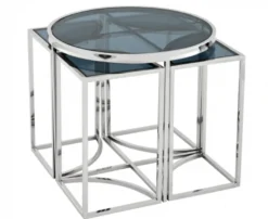 Casa Padrino Luxus Art Deco Designer Beistelltisch 5er Set aus rostfreiem Stahl und Rauchglas 60 x H. 55 cm