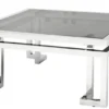 Casa Padrino Luxus Art Deco Designer Couchtisch aus Edelstahl poliert und Rauchglas, 100 x 100 x 45 cm