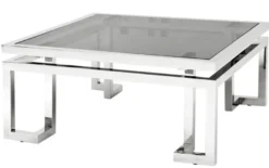 Casa Padrino Luxus Art Deco Designer Couchtisch aus Edelstahl poliert und Rauchglas, 100 x 100 x 45 cm