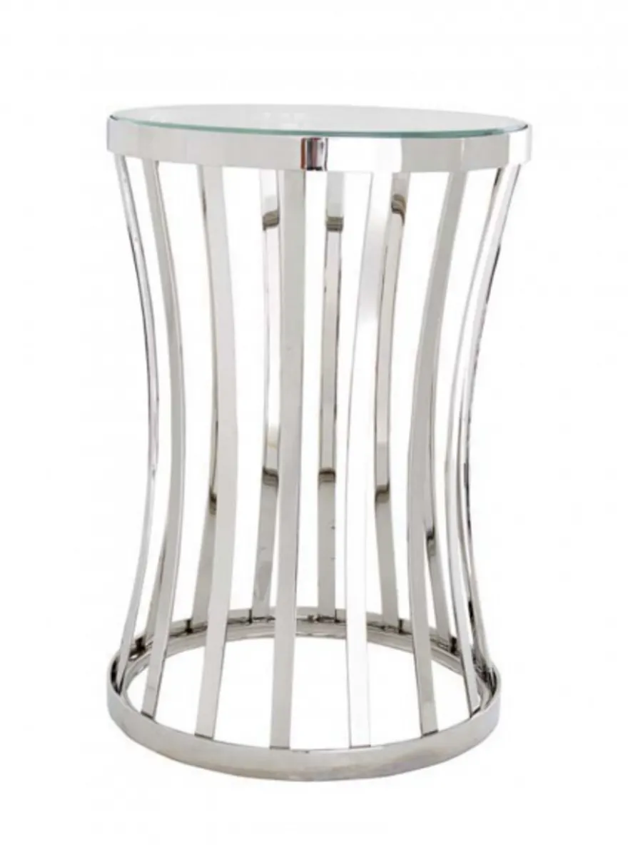 Casa Padrino Luxus Art Deco Designer Beistelltisch polierter rostfreier Stahl und Glas 40 x H. 59 cm