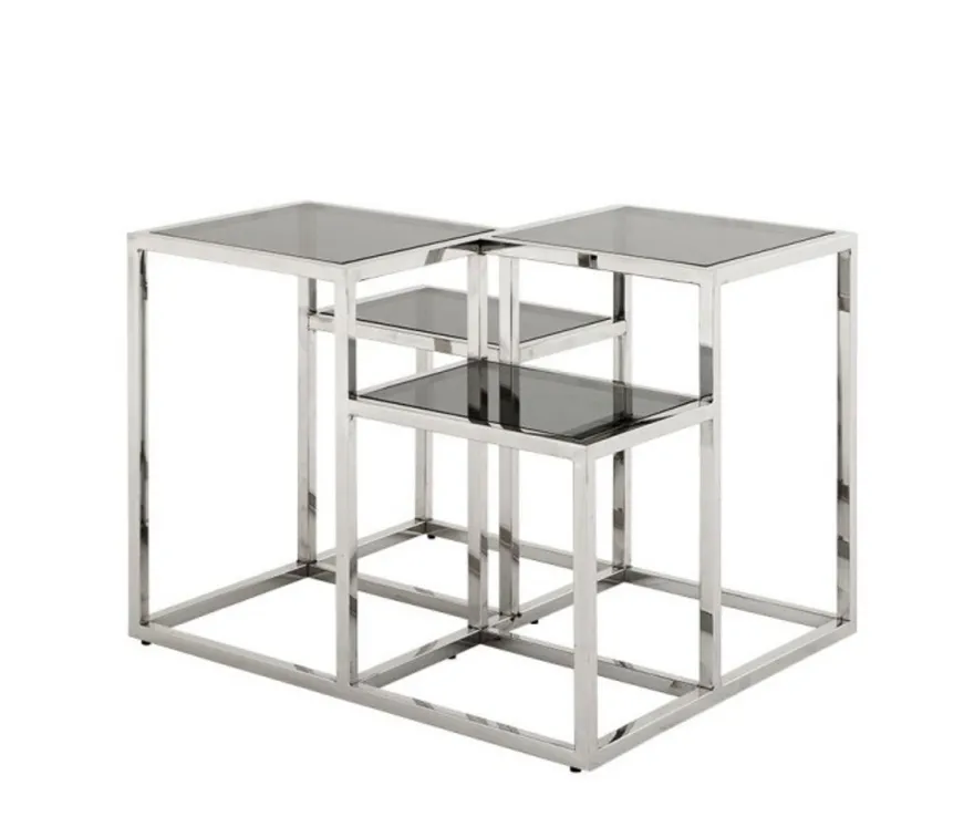 Casa Padrino Luxus Art Deco Designer Beistelltisch in poliertem Stahl und Rauchglas 65 x 65 x H. 50 cm
