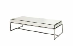 Casa Padrino Luxus Art Deco Designer Couchtisch - Wohnzimmertisch aus poliertem Edelstahl und Spiegelglas - 150 x 70 x H. 40 cm