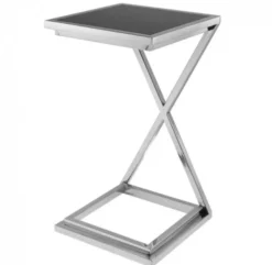 Casa Padrino Luxus Art Deco Designer Beistelltisch Nickel mit schwarzem Glas 33 x 33 x H. 60 cm