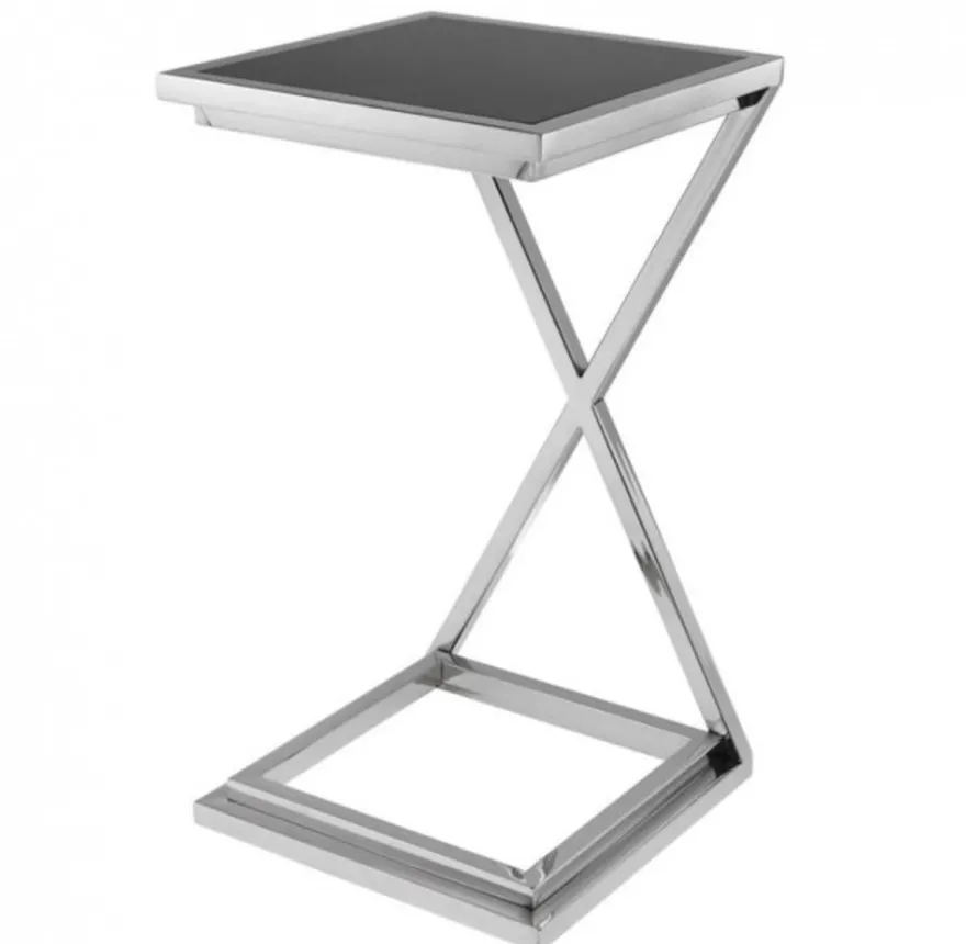 Casa Padrino Luxus Art Deco Designer Beistelltisch Nickel mit schwarzem Glas 33 x 33 x H. 60 cm