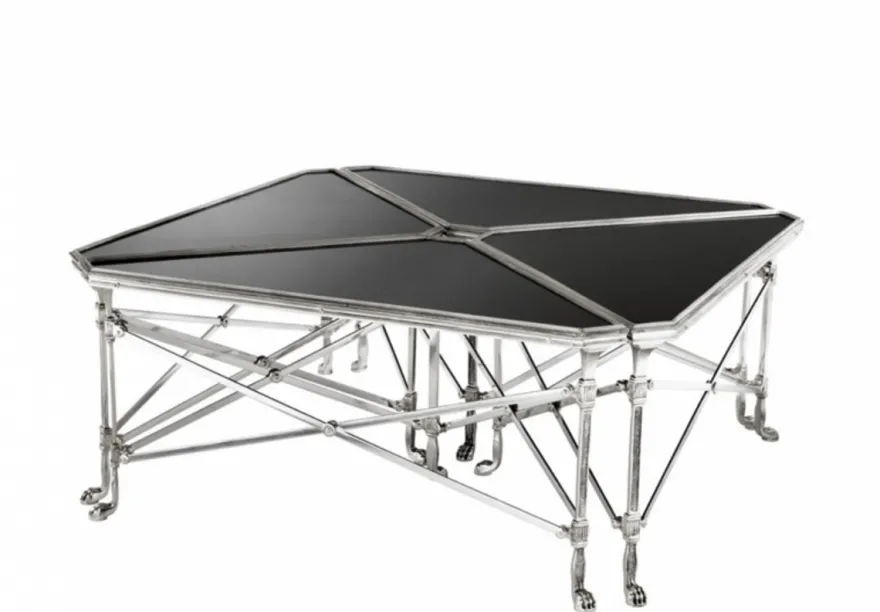 Casa Padrino Luxus Art Deco Designer Couchtisch - Messing und Granit - Antik Silber / Schwarz - 89 x 63 x H. 42 cm