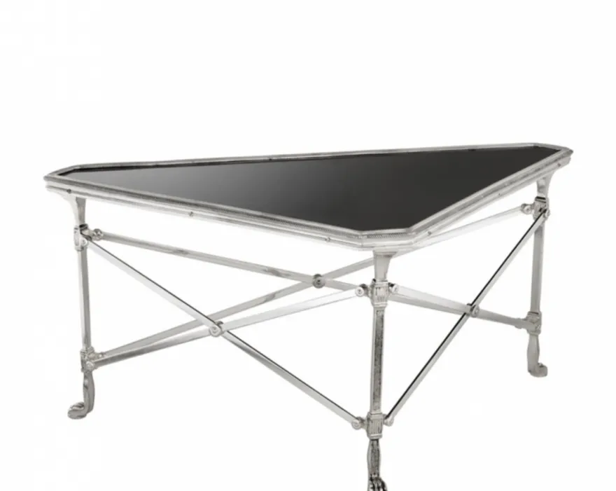 Casa Padrino Luxus Art Deco Designer Couchtisch - Messing und Granit - Antik Silber / Schwarz - 89 x 63 x H. 42 cm