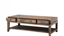 Casa Padrino Luxus Art Deco Designer Couchtisch aus Eichenholz in geräucherter Eiche und Rotguss, 140,5 x 71,5 x H. 48 cm