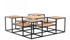 Casa Padrino Luxus Art Deco Designer Couchtisch aus Eichenholz und Metall - Zink / Braun - 120 x 120 x H. 42 cm