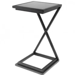 Casa Padrino Luxus Art Deco Designer Beistelltisch Anthrazit mit schwarzem Glas 33 x 33 x H. 60 cm