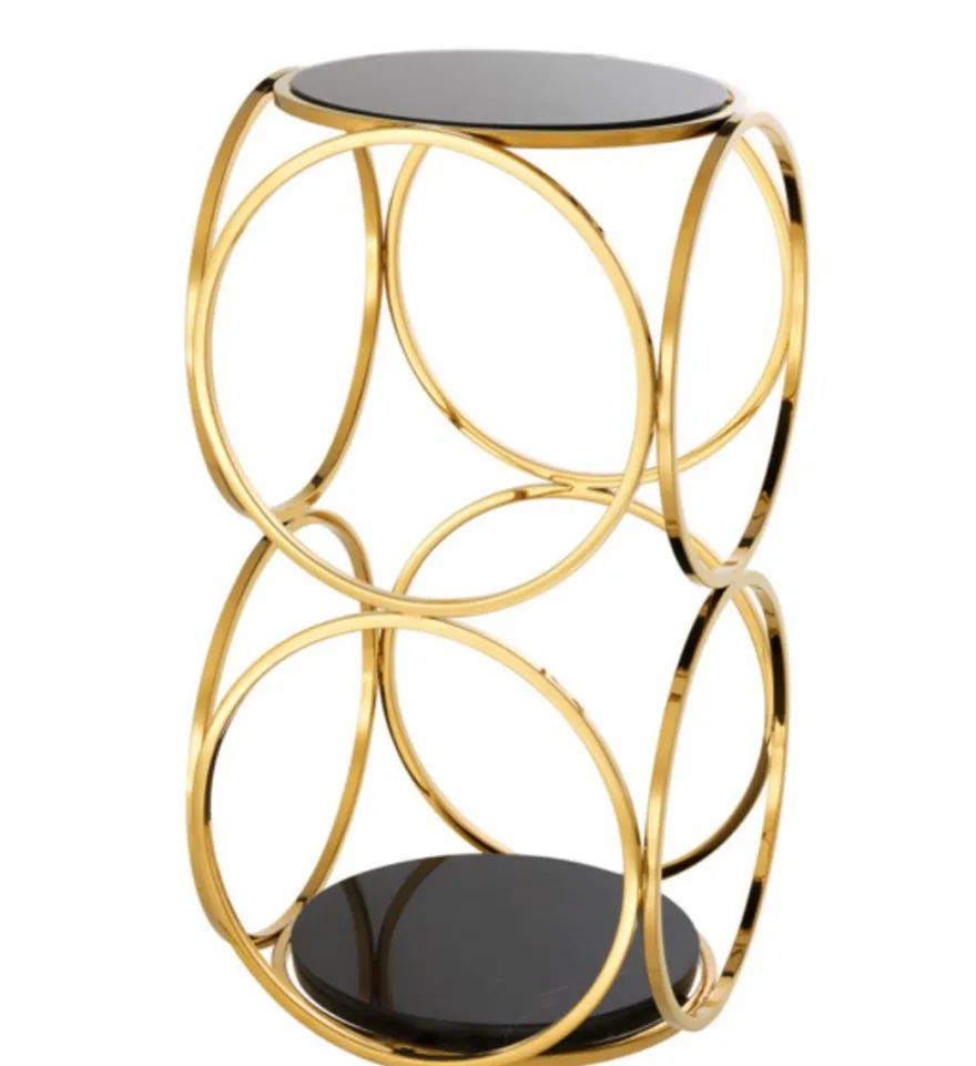 Casa Padrino Luxus Art Deco Designer Beistelltisch Gold - 32 x 32 x H. 61,5 cm - Hochwertiger Beistelltisch aus Edelstahl, Marmor und Glas