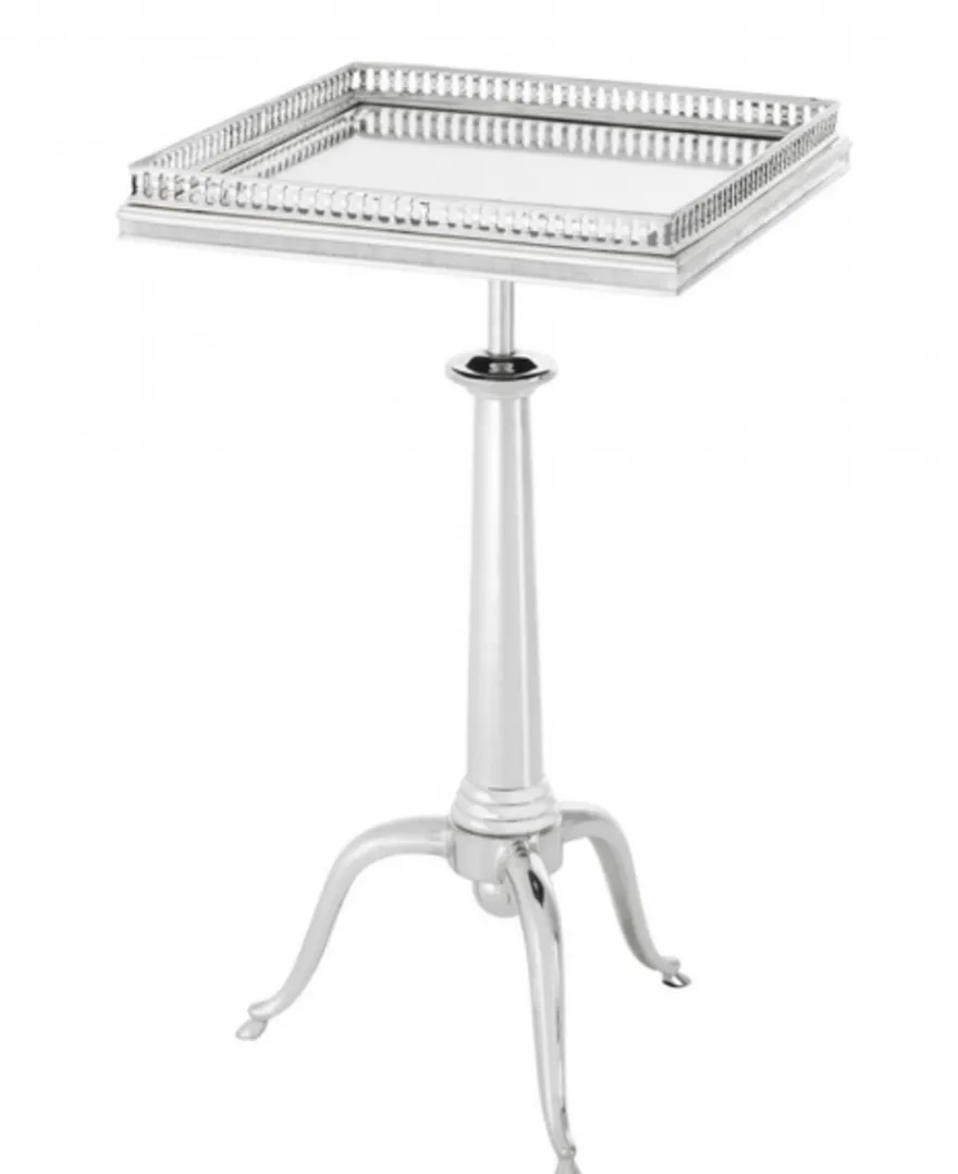 Casa Padrino Luxus Art Deco Designer Beistelltisch - Silbernes Metall und Spiegelglas - 40 x 40 x H. 61-71 cm