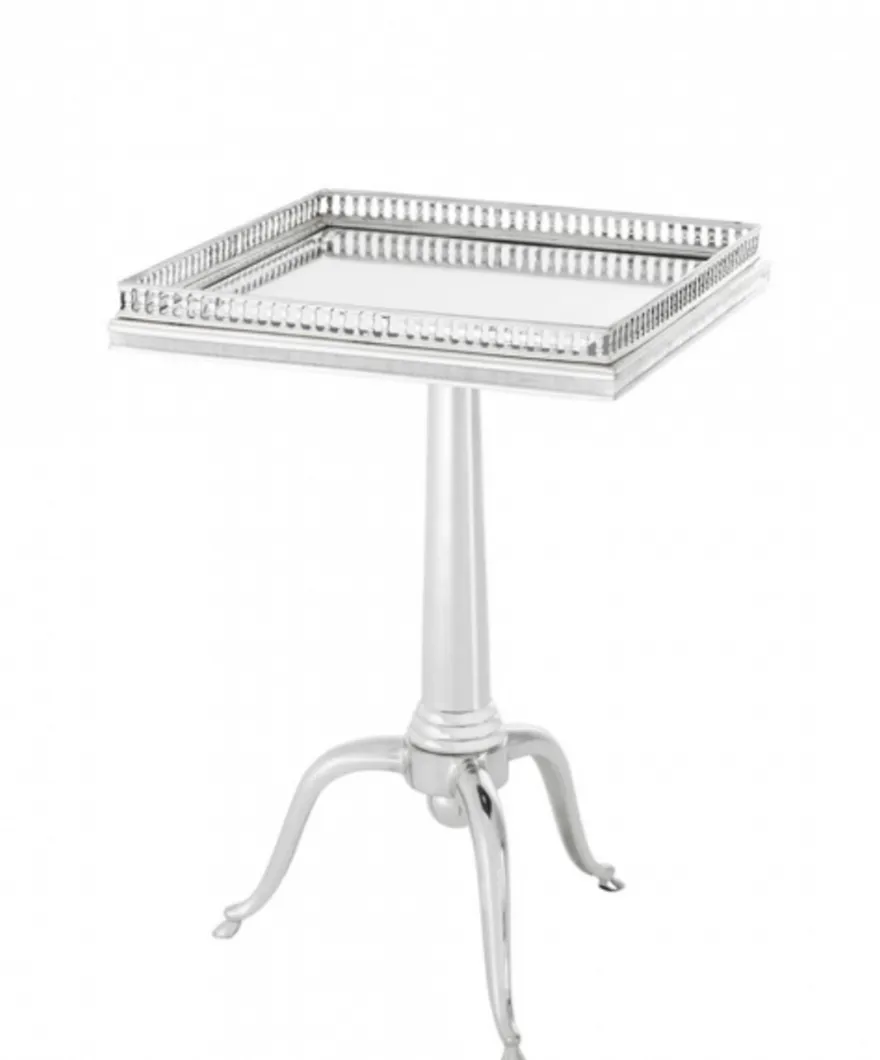 Casa Padrino Luxus Art Deco Designer Beistelltisch - Silbernes Metall und Spiegelglas - 40 x 40 x H. 61-71 cm