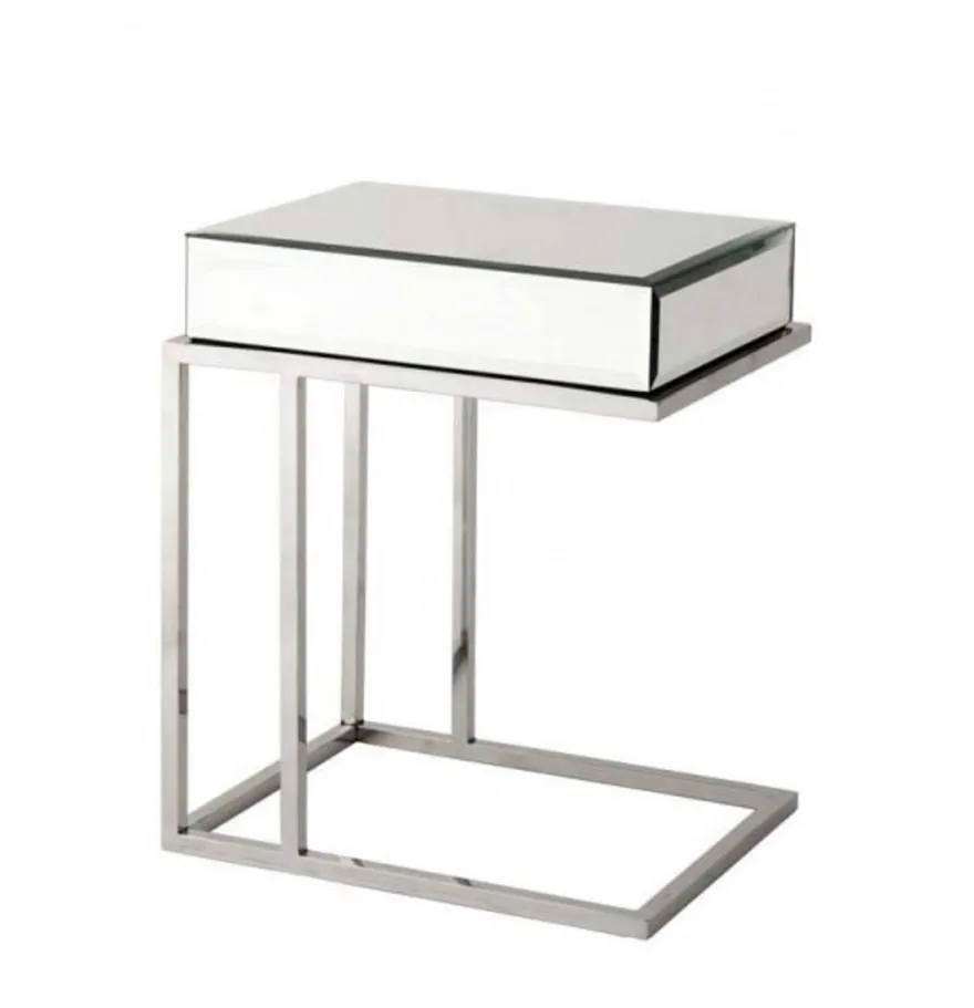 Casa Padrino Luxus Art Deco Designer Beistelltisch, polierter Stahl und Spiegelglas, 50 x 40 x H. 60 cm