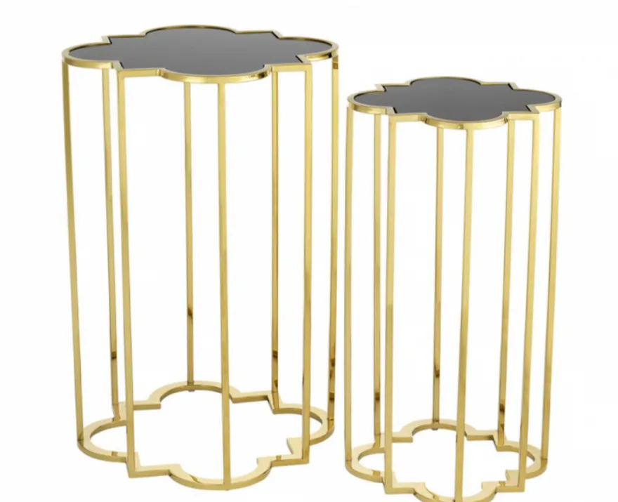 Casa Padrino Luxus Art Deco Designer Beistelltische 2er Set Gold mit schwarzem Glas, 40x40x60 cm und 30x30x55 cm