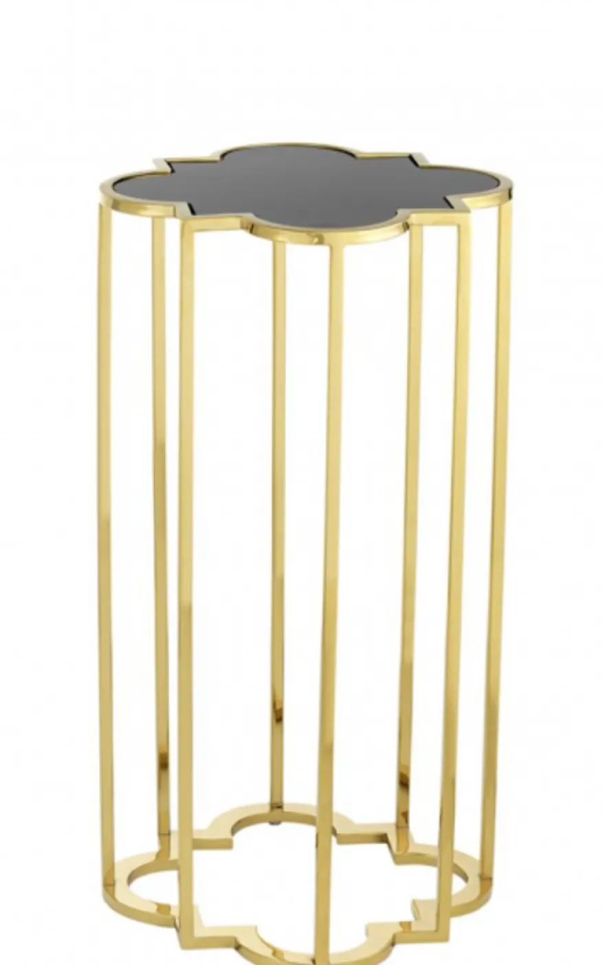 Casa Padrino Luxus Art Deco Designer Beistelltische 2er Set Gold mit schwarzem Glas, 40x40x60 cm und 30x30x55 cm
