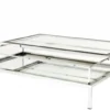Casa Padrino Luxus Art Deco Designer Couchtisch - 140 x 85 x H. 41 cm - Wohnzimmertisch aus poliertem Edelstahl und Glas