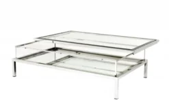 Casa Padrino Luxus Art Deco Designer Couchtisch - 140 x 85 x H. 41 cm - Wohnzimmertisch aus poliertem Edelstahl und Glas
