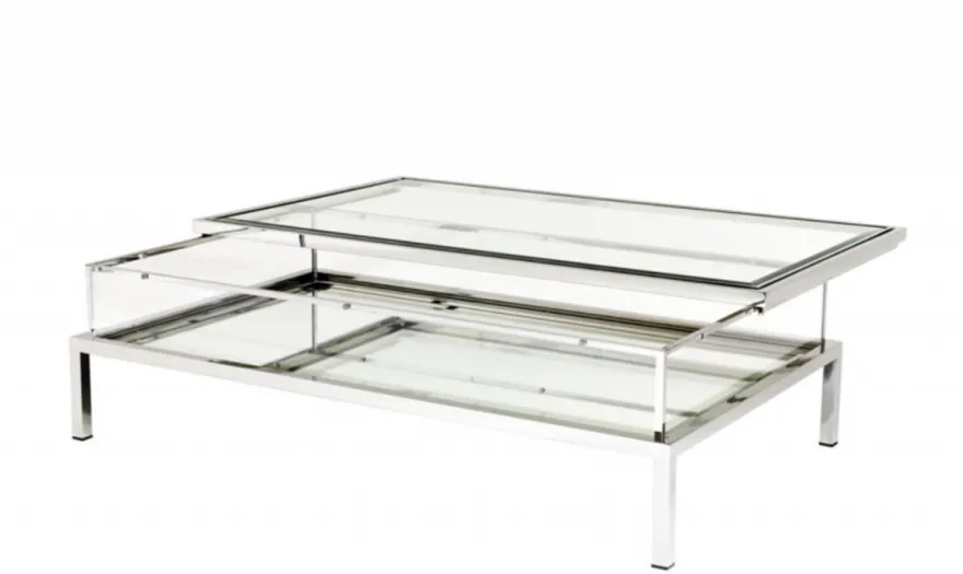 Casa Padrino Luxus Art Deco Designer Couchtisch - 140 x 85 x H. 41 cm - Wohnzimmertisch aus poliertem Edelstahl und Glas
