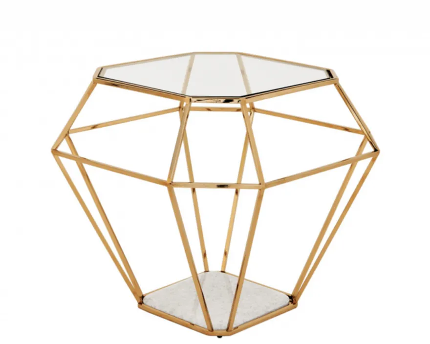 Casa Padrino Luxus Art Deco Designer Beistelltisch Gold mit weißer Marmorplatte - 65 x 65 x H. 56 cm