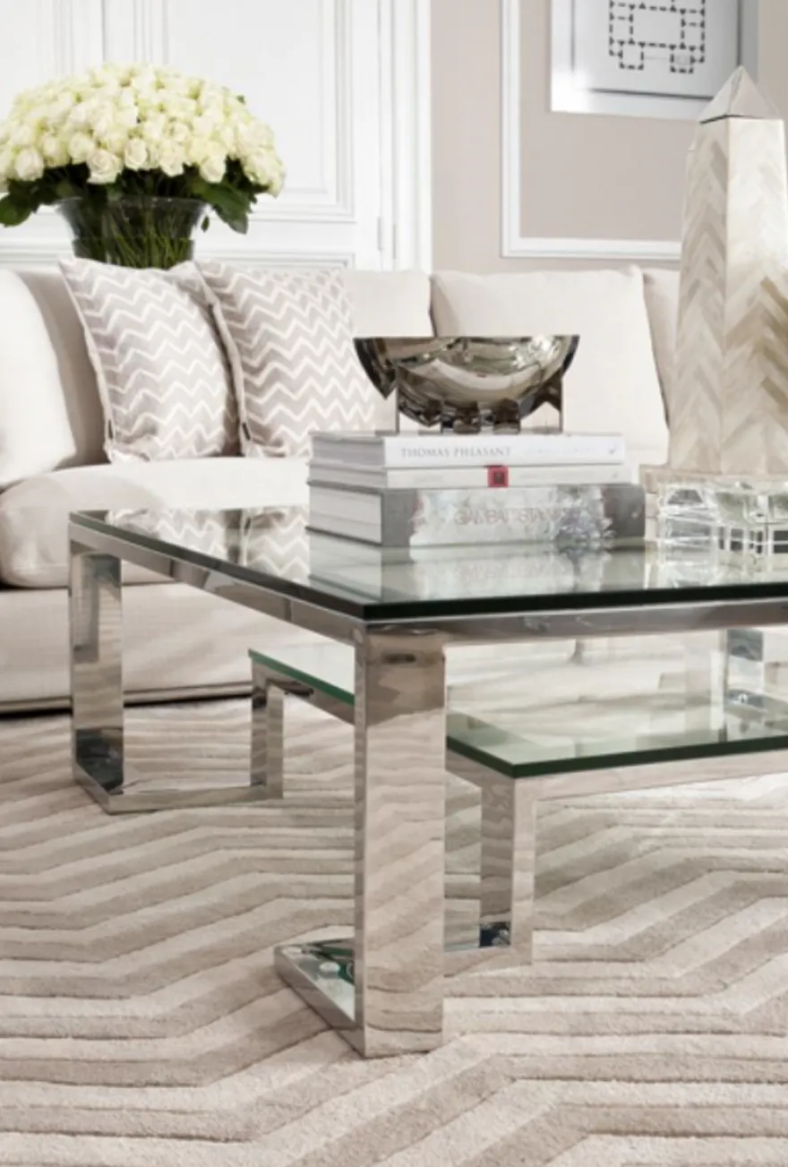 Casa Padrino Luxus Art Deco Designer Couchtisch - Quadratischer Wohnzimmertisch aus Edelstahl und Glas - 120 x 120 x H. 40 cm