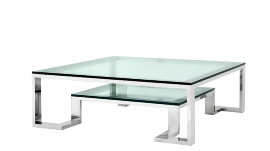 Casa Padrino Luxus Art Deco Designer Couchtisch - Quadratischer Wohnzimmertisch aus Edelstahl und Glas - 120 x 120 x H. 40 cm